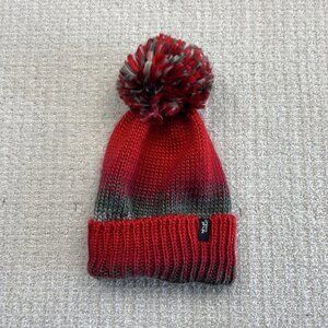 Chlorophylle Quebec Canada Knit Beanie w/ Pom-Pom Mulitcolor boho Fire Red